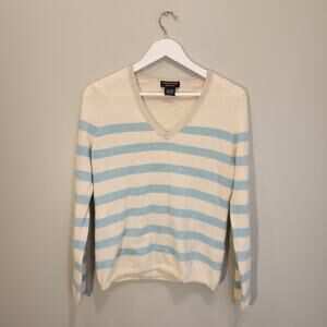 Lord & Taylor Cashmere Sweater Striped VNeck Beach Preppy Designer - Size XL